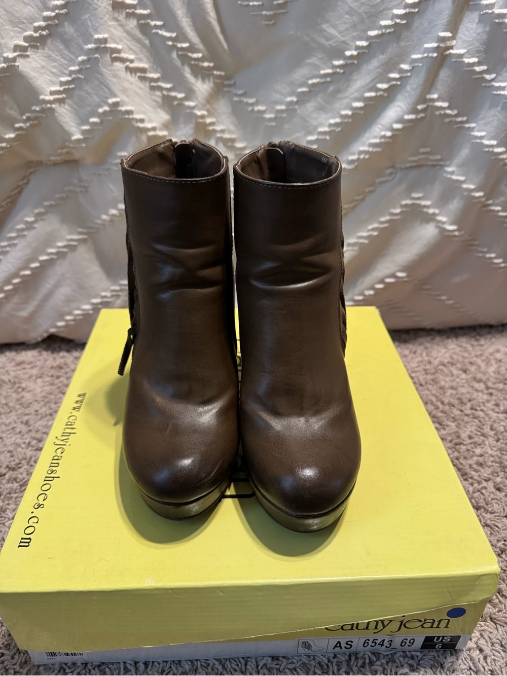 Cathy Jean Dark Brown Leather Ankle Booties with Side Zip